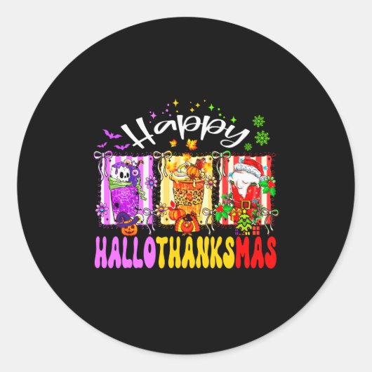 Hallothanksmas Coffee Latte Halloween Thanksgiving ラウンドシール (正面)