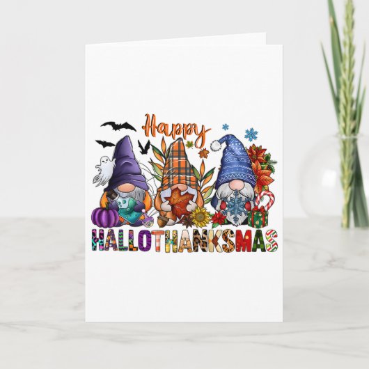 Hallothanksmas Gnomes Halloween Thanksgiving Merry カード (正面)