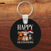 Hallothanksmas Highland Cow Halloween Thanksgiving キーホルダー (正面)