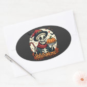 Hallothanksmas Skeleton：パンプキンパイ&キャンディーケーン 楕円形シール (封筒)
