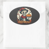 Hallothanksmas Skeleton：パンプキンパイ&キャンディーケーン 楕円形シール (バッグ)