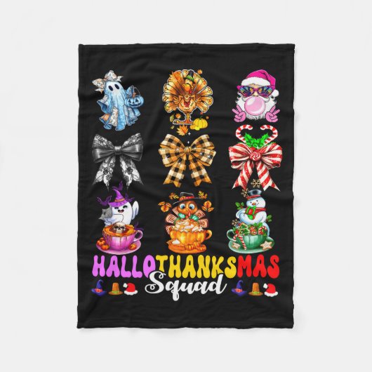 Hallothanksmas Squad Funny Halloween Thanksgiving フリースブランケット (正面)