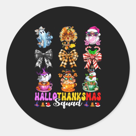 Hallothanksmas Squad Funny Halloween Thanksgiving  ラウンドシール (正面)