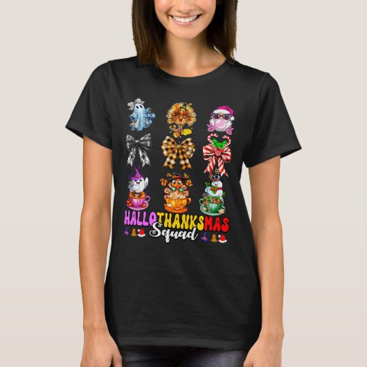 Hallothanksmas Squad Funny Halloween Thanksgiving Tシャツ (正面)
