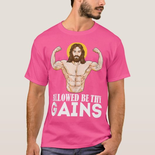 Hallowed Be Thy おもしろい Gain Muscle Jesus Weight Li Tシャツ (正面)