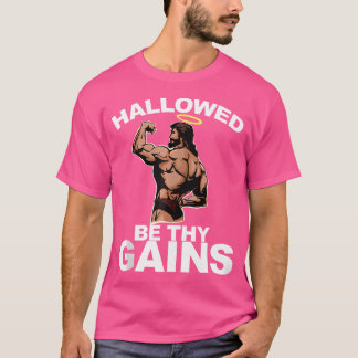 Hallowed Be Thy Gain Swole Jesus おもしろい Bodybuildi Tシャツ