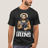 Hallowed Be Thy Gains Jesus Weight Lifting Workout Tシャツ (正面)
