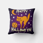 Hallowe'enの背部幸せな紫色の前部猫の魔法使い クッション (裏面)