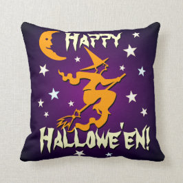 Hallowe'enの背部幸せな紫色の前部猫の魔法使い クッション