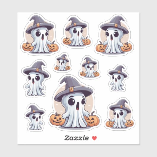 Halloween: 10 Geister mit Kürbissen -  シール (シート)