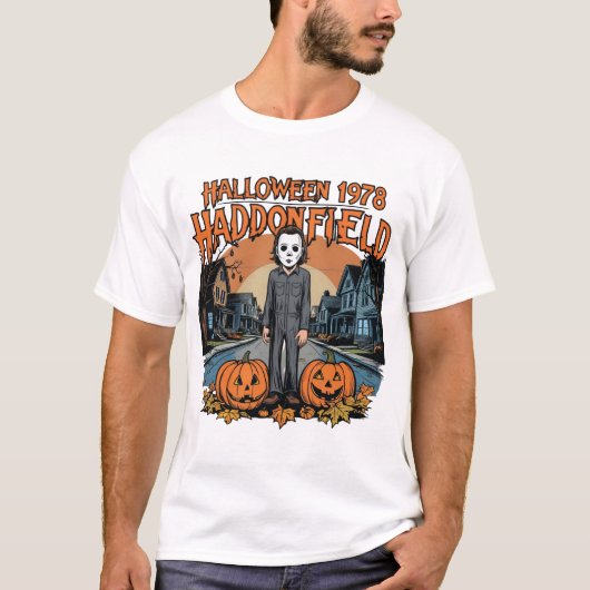 Halloween 1978 Holiday Spooky Myers Pumpkin Haddon Tシャツ (正面)