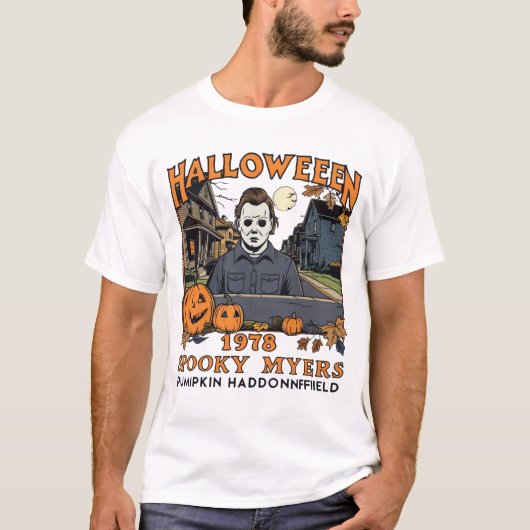 Halloween 1978 Holiday Spooky Myers Pumpkin Haddon Tシャツ (正面)