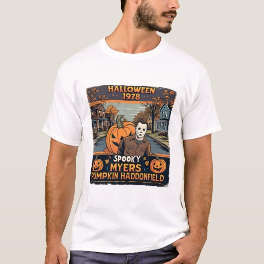 Halloween 1978 Holiday Spooky Myers Pumpkin Haddon Tシャツ (正面)