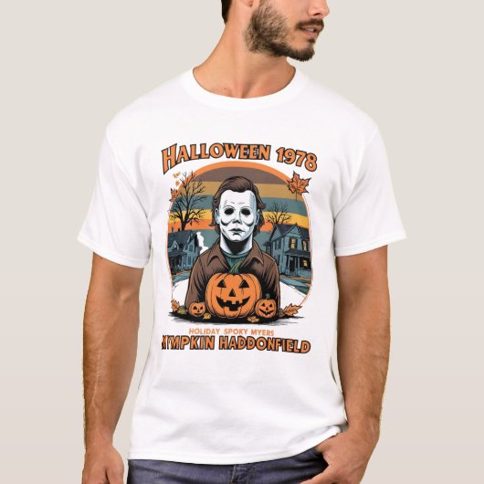 Halloween 1978 Holiday Spooky Myers Pumpkin Haddon Tシャツ (正面)