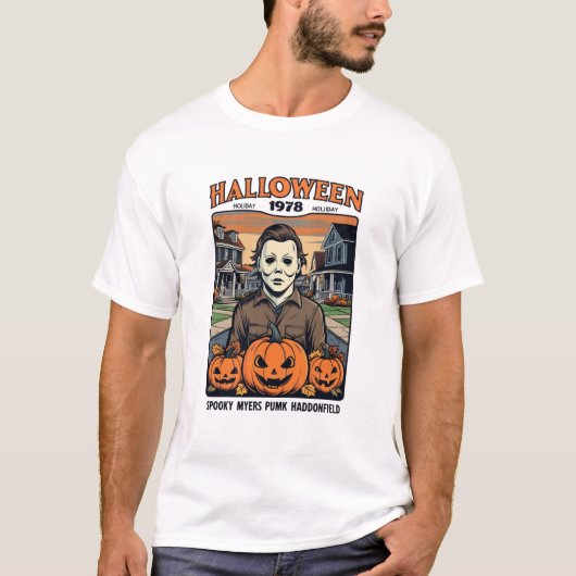 Halloween 1978 Holiday Spooky Myers Pumpkin Haddon Tシャツ (正面)