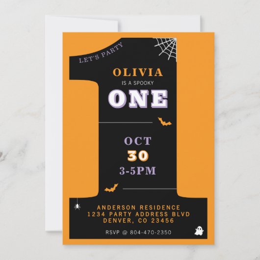 Halloween 1st Birthday Party Spooky One 招待状 (正面)