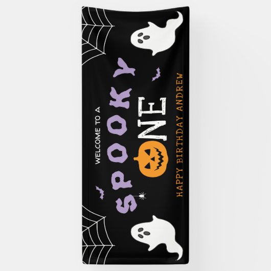 Halloween 1st Birthday Spooky One Ghost Gothic 横断幕 (縦)
