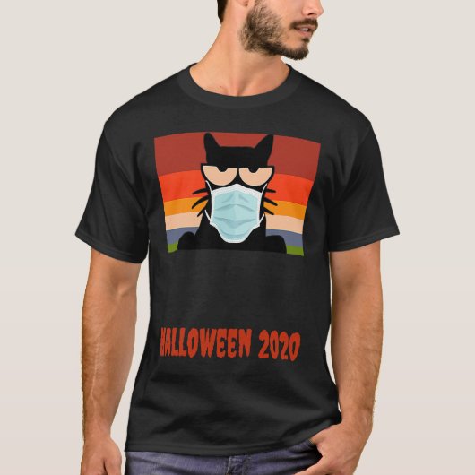 Halloween 2020, Black Cat with Mask Tシャツ (正面)