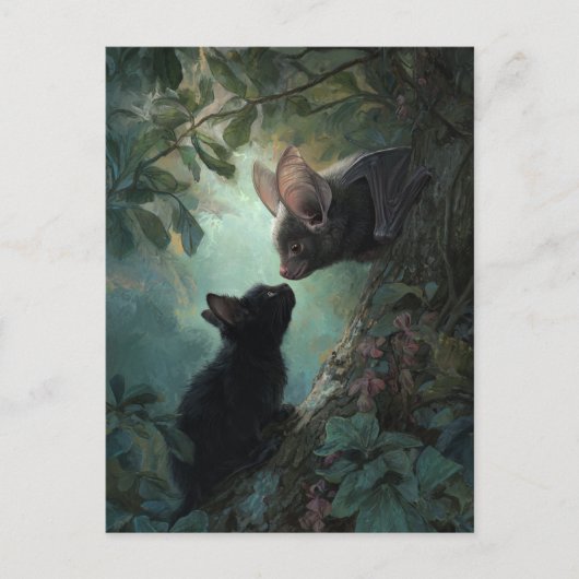 Halloween Adorable Kitten meets Bat ポストカード (正面)