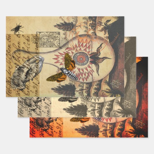 Halloween Alchemy Moth Animal Skull ラッピングペーパーシート (セット)
