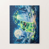 Halloween Alien Pug with Night Spaceship ジグソーパズル (縦)