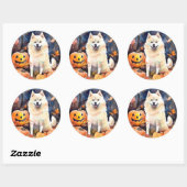 Halloween American Akita With Pumpkins Scary ラウンドシール (シート)