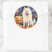 Halloween American Akita With Pumpkins Scary ラウンドシール (バッグ)