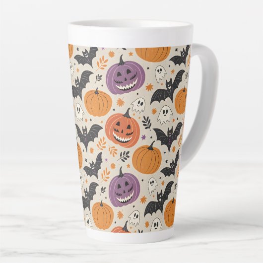 Halloween and autumn pattern   カフェラテマグ (右アングル)