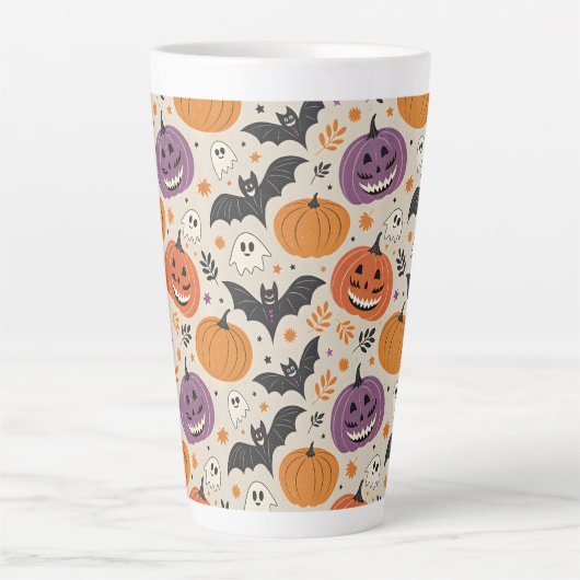 Halloween and autumn pattern   カフェラテマグ (正面)