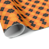 Halloween Argyle Plaid Bold Orange & Black ラッピングペーパー (ロールコーナー)