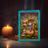 Halloween Art Fox in the Pumpkin Patch カード