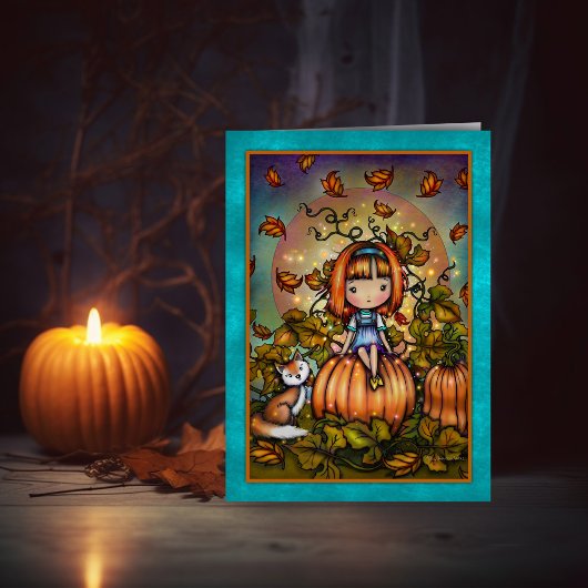 Halloween Art Fox in the Pumpkin Patch カード
