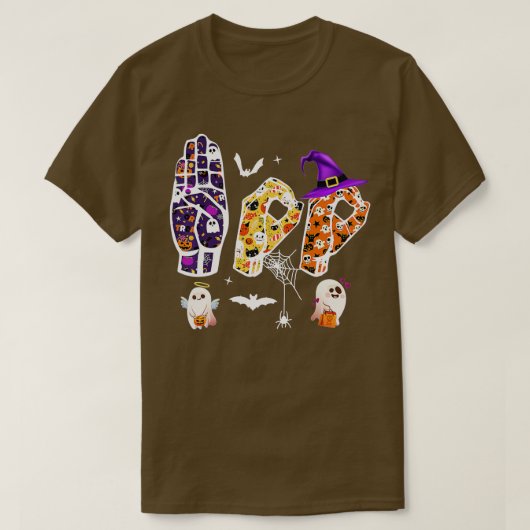 Halloween ASL, Hand Sign Language Boo Ghost Deaf P Tシャツ (デザイン正面)