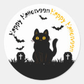 Halloween-Aufkleber mit schwarzer Katze ラウンドシール (正面)