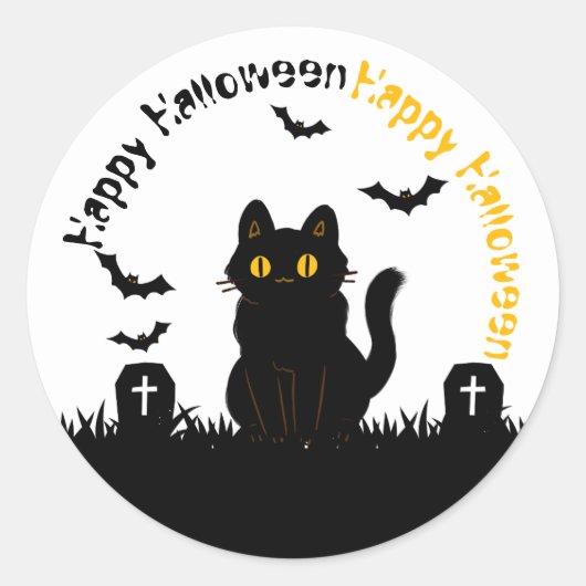 Halloween-Aufkleber mit schwarzer Katze ラウンドシール (正面)