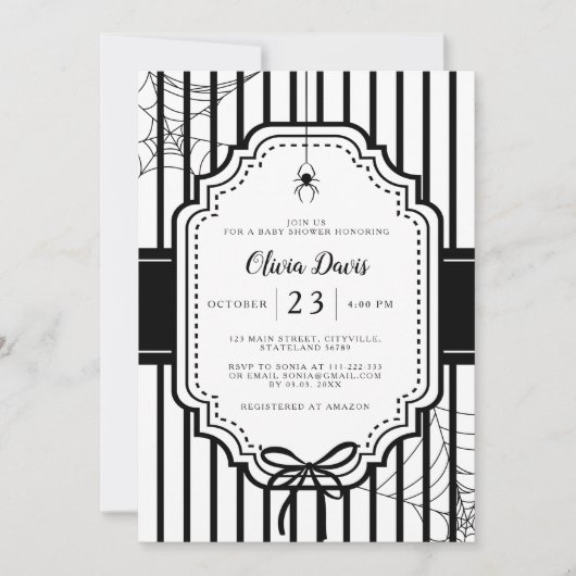 Halloween Autumn Gothic Spooky Baby Shower 招待状 (正面)