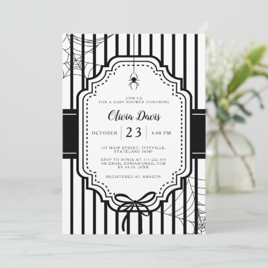 Halloween Autumn Gothic Spooky Baby Shower 招待状 (スタンド正面)