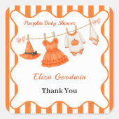 Halloween Baby Shower Girl | Little Witch Pumpkin スクエアシール (正面)