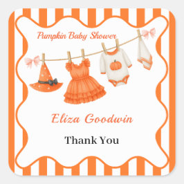 Halloween Baby Shower Girl | Little Witch Pumpkin スクエアシール