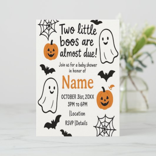 Halloween Baby Shower Invitation | Twins | Editabl 招待状 (スタンド正面)