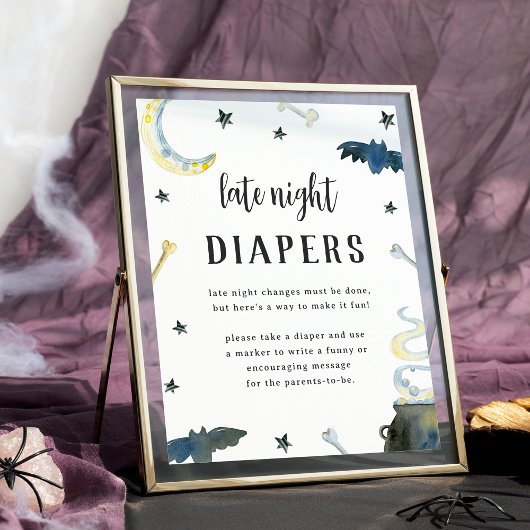 Halloween Baby Shower Late Night Diapers Sign ポスター