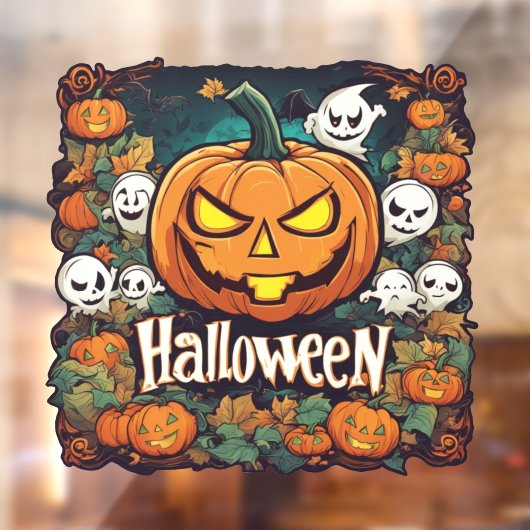 Halloween-Banner mit Kürbissen und Geistern -  ウィンドウサイン (シート2)