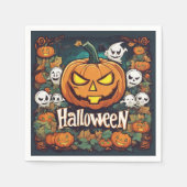 Halloween-Banner mit Kürbissen und Geistern -  スタンダードカクテルナプキン (正面)