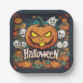 Halloween-Banner mit Kürbissen und Geistern -  ペーパープレート (正面)