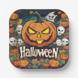 Halloween-Banner mit Kürbissen und Geistern -  ペーパープレート