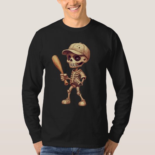 Halloween baseball skeleton for youth boys basebal tシャツ (正面)
