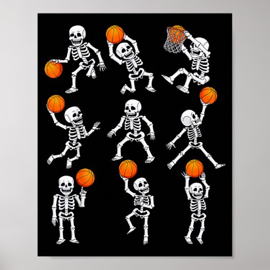 Halloween Basketball Skeletons Dunking Dribble Boy ポスター (正面)