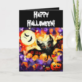 Halloween Bat & Jack-O-Lanterns Personalized カード