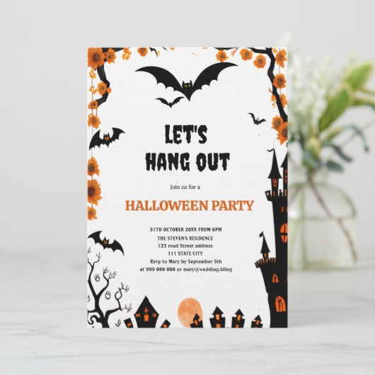 Halloween Bat let's hang out Halloween party 招待状 (スタンド正面)
