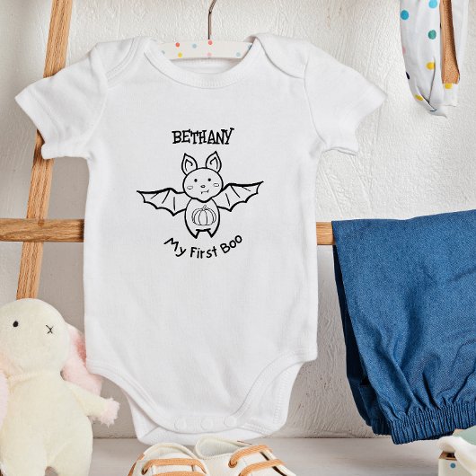🦇 Halloween Bat & Pumpkin My First Boo! ベビーボディスーツ